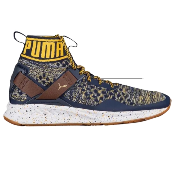 Puma Mens Evoknit Ignite BHM Trainers in Blue and Yellow Size 8 Womens 9.5 - Picture 1 of 7